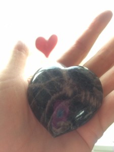 Black Moon Stone Heart in Hand